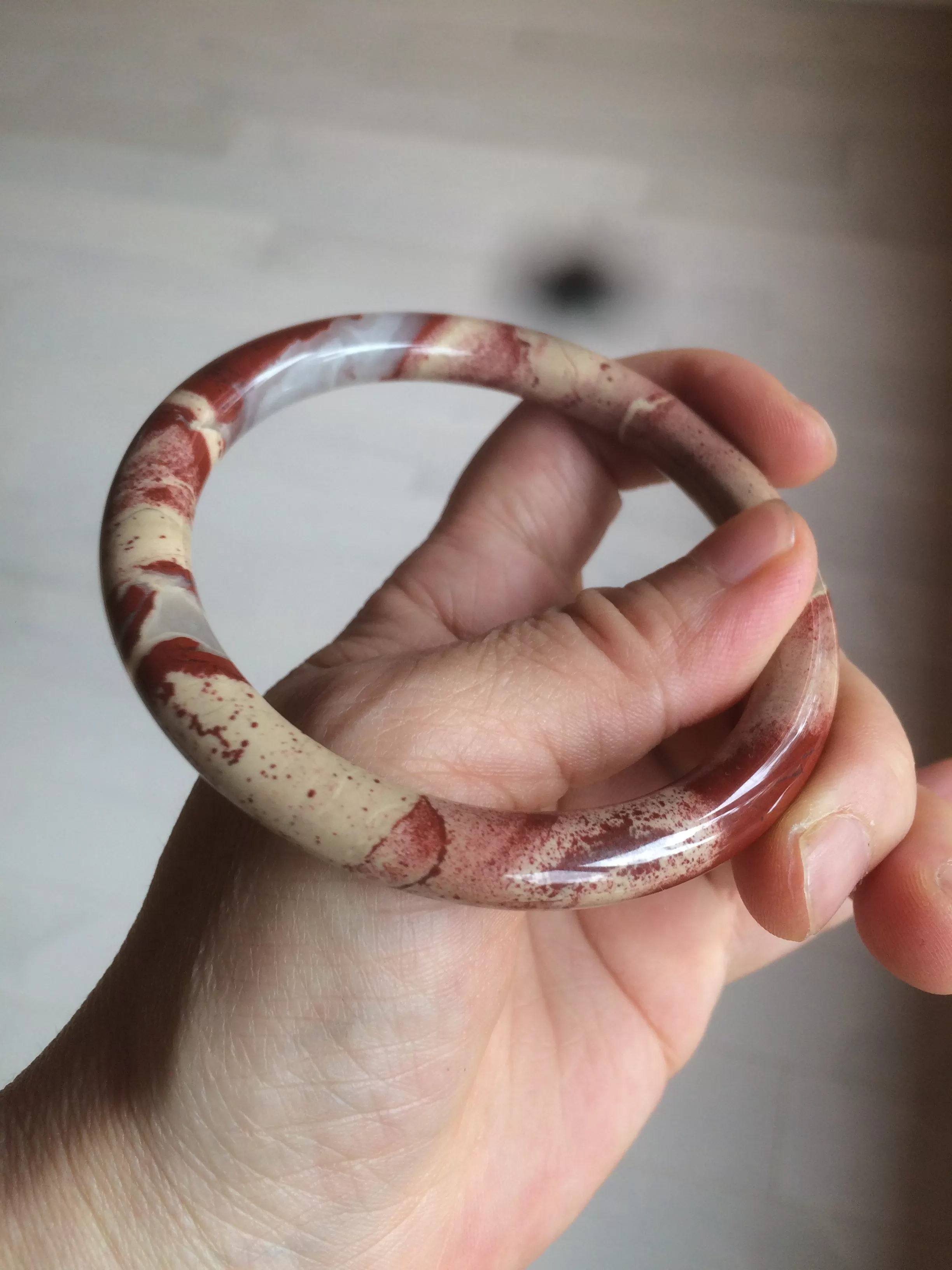 60.5mm 100% natural red/pink slim round cut red jasper stone bangle XY87