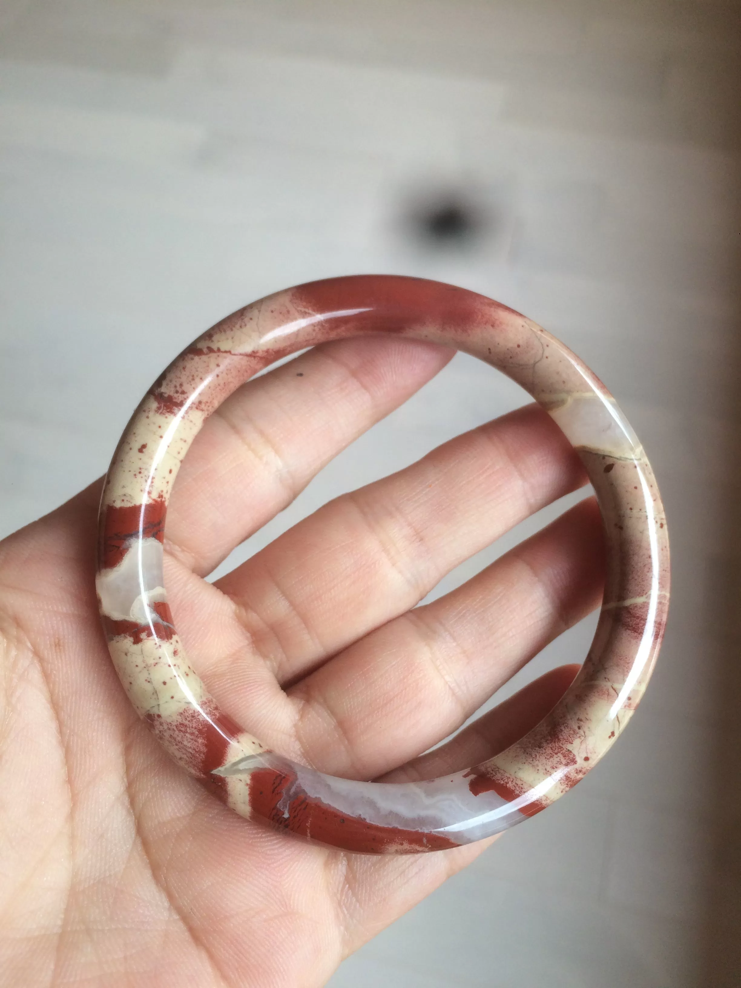 60.5mm 100% natural red/pink slim round cut red jasper stone bangle XY87