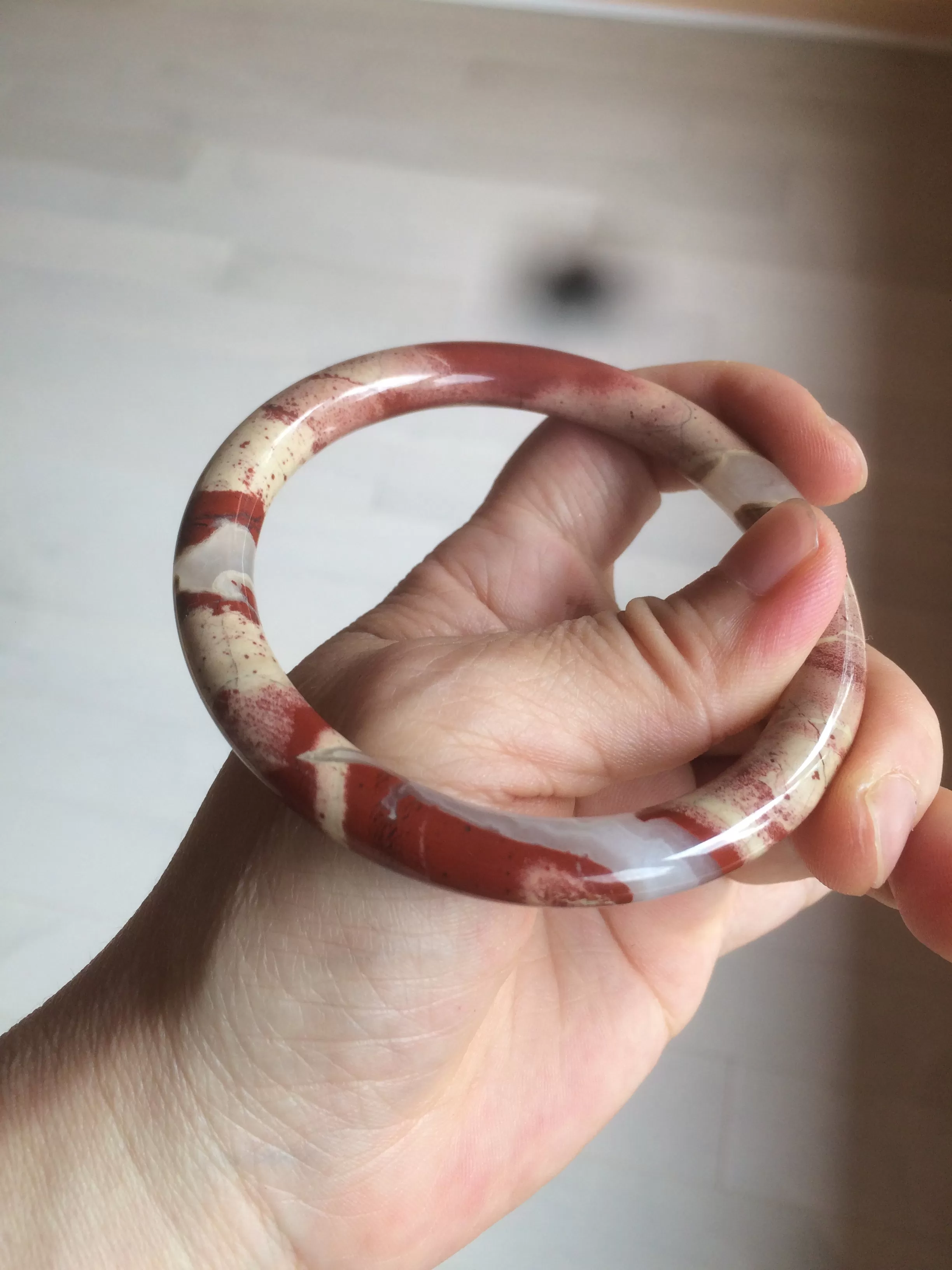 60.5mm 100% natural red/pink slim round cut red jasper stone bangle XY87