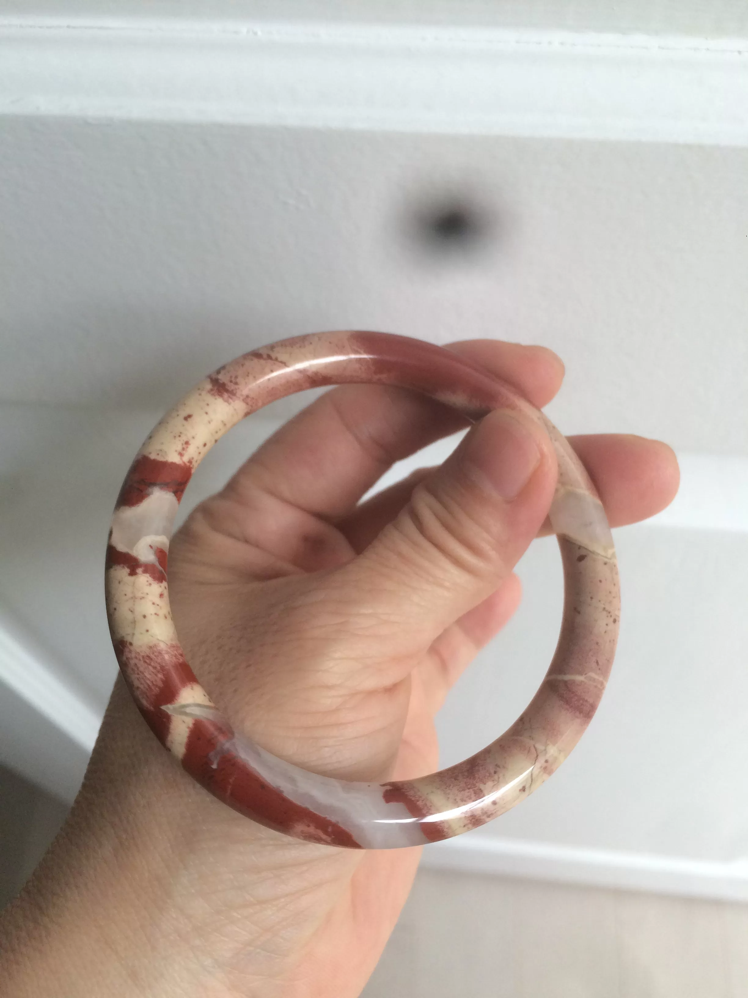 60.5mm 100% natural red/pink slim round cut red jasper stone bangle XY87