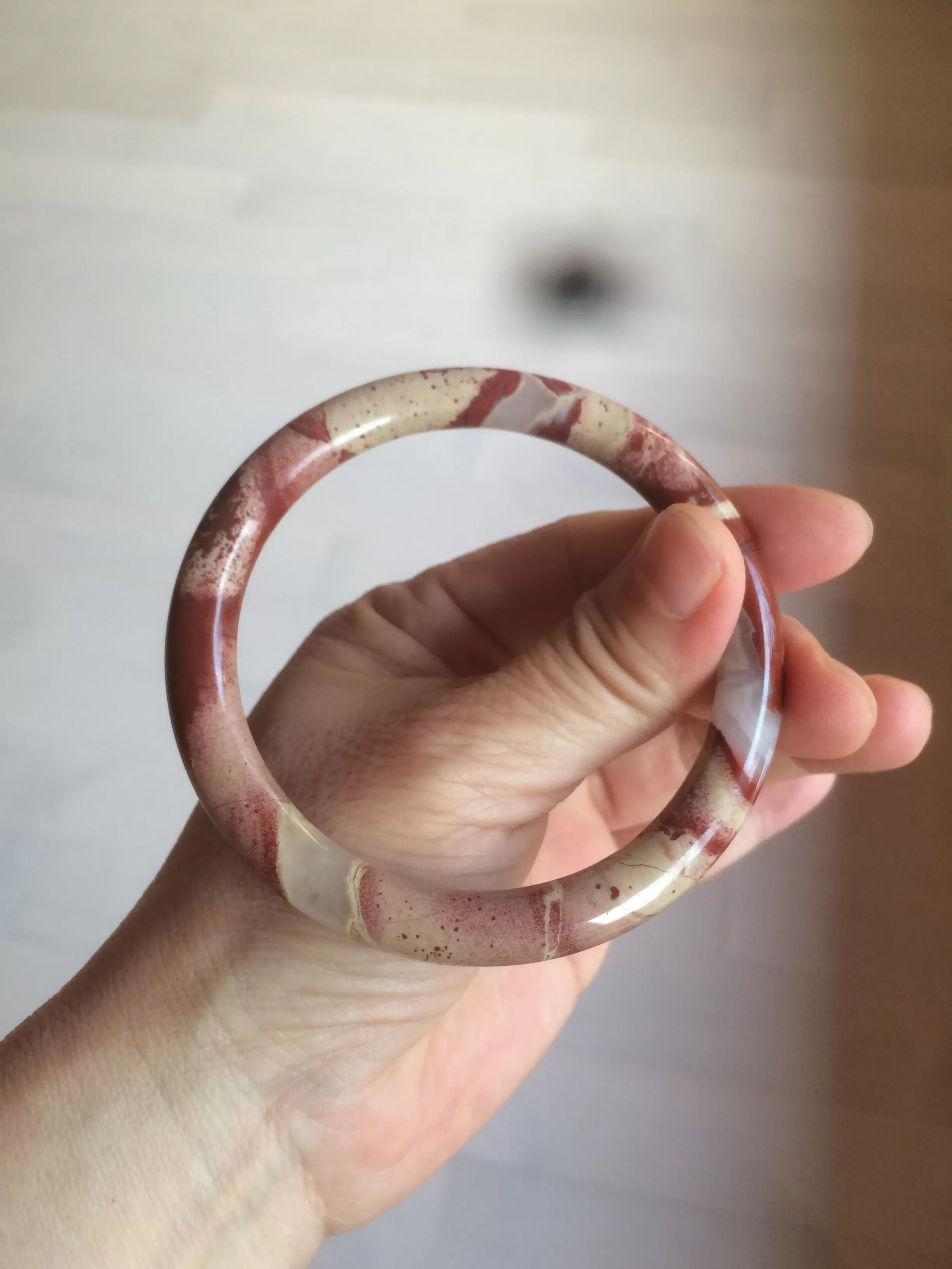 60.5mm 100% natural red/pink slim round cut red jasper stone bangle XY87