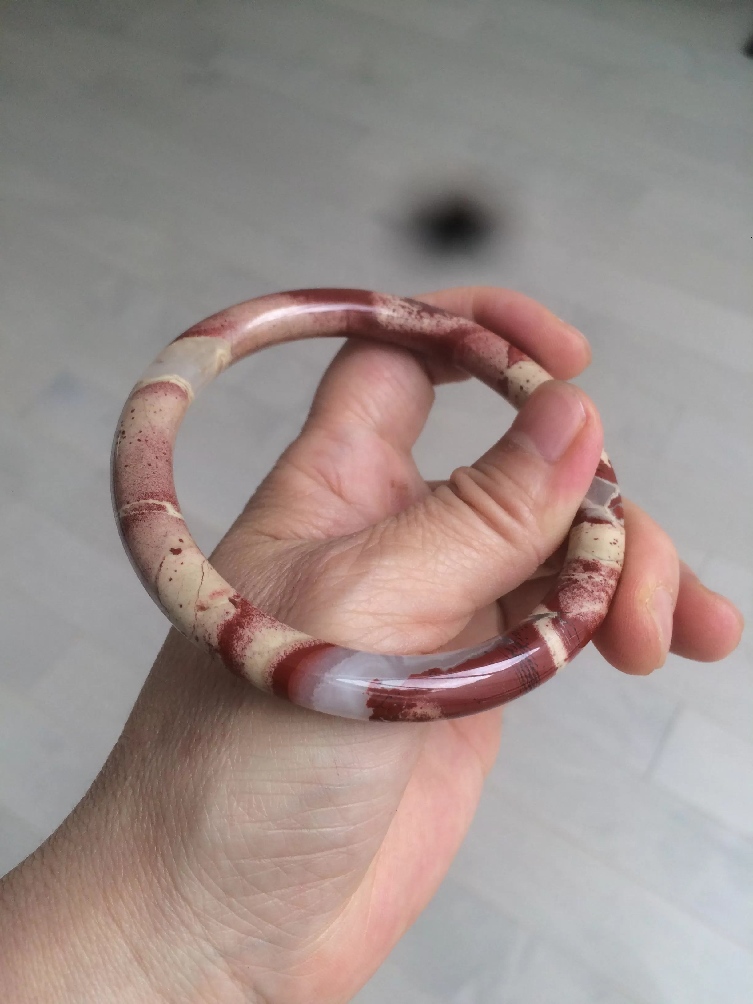 60.5mm 100% natural red/pink slim round cut red jasper stone bangle XY87