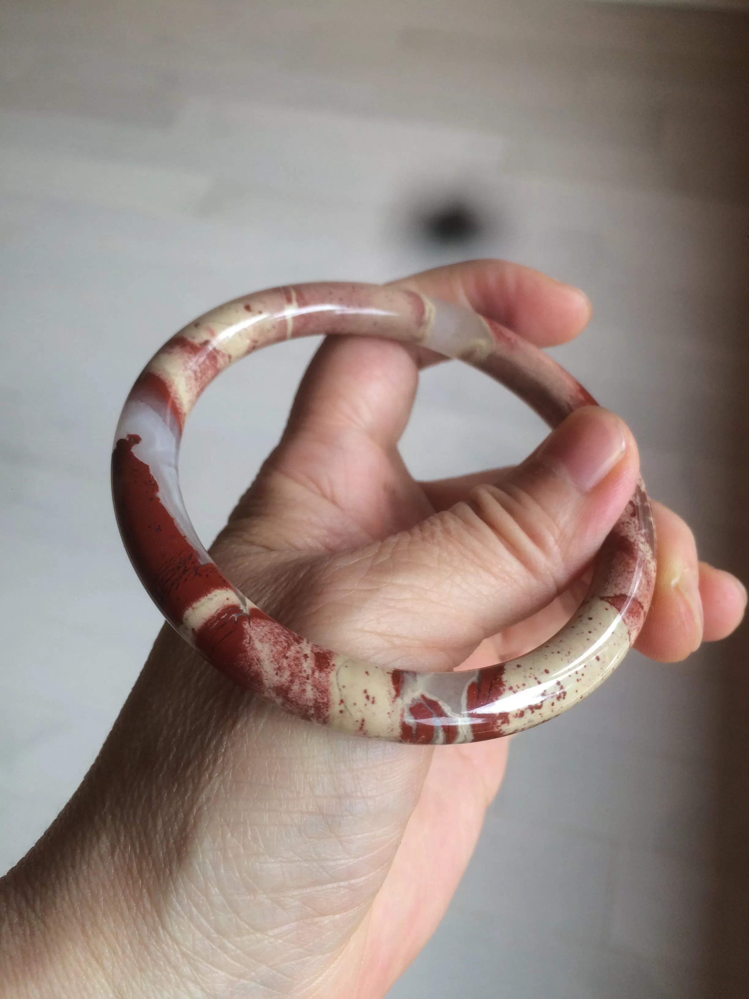 60.5mm 100% natural red/pink slim round cut red jasper stone bangle XY87