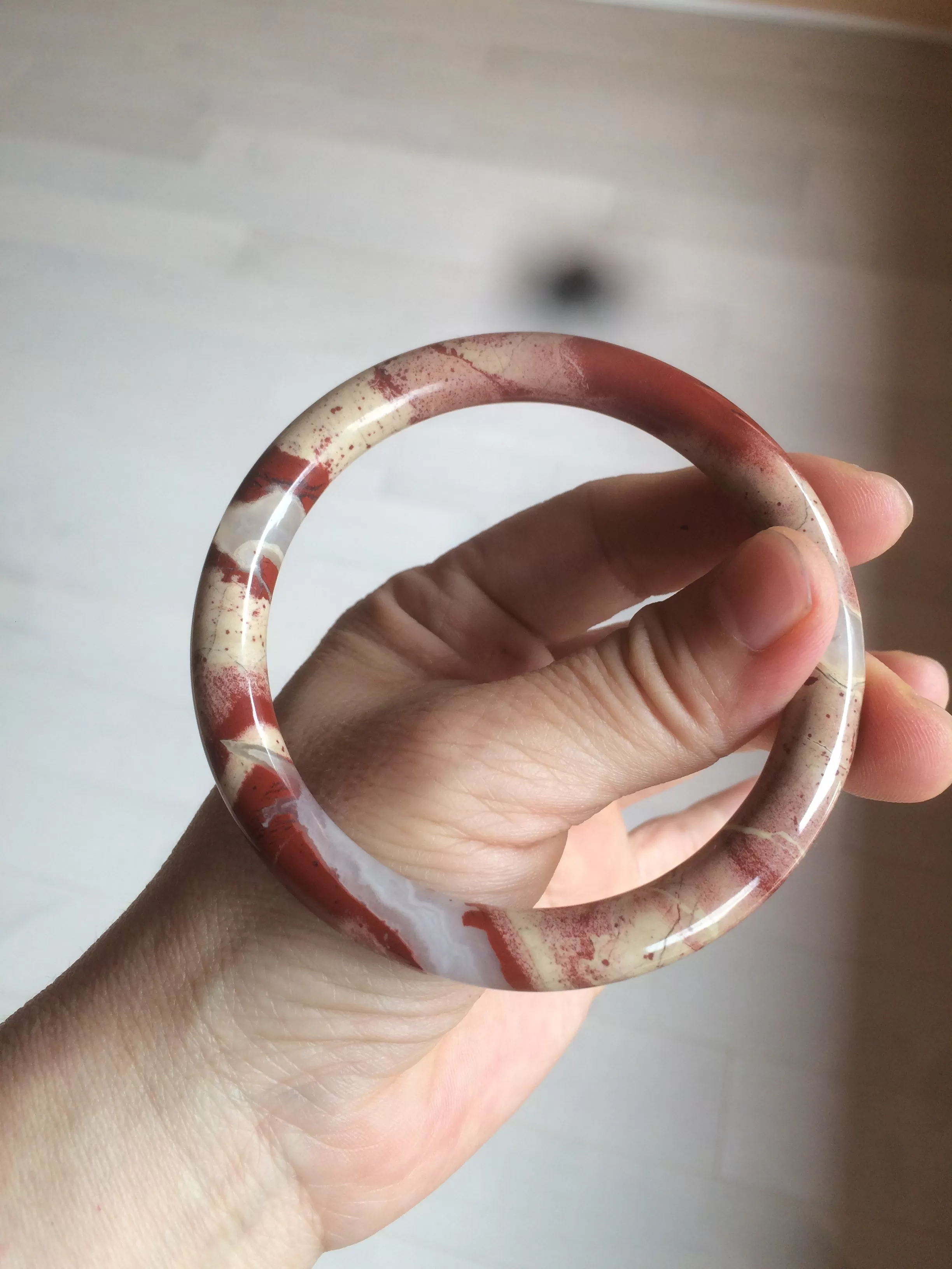 60.5mm 100% natural red/pink slim round cut red jasper stone bangle XY87