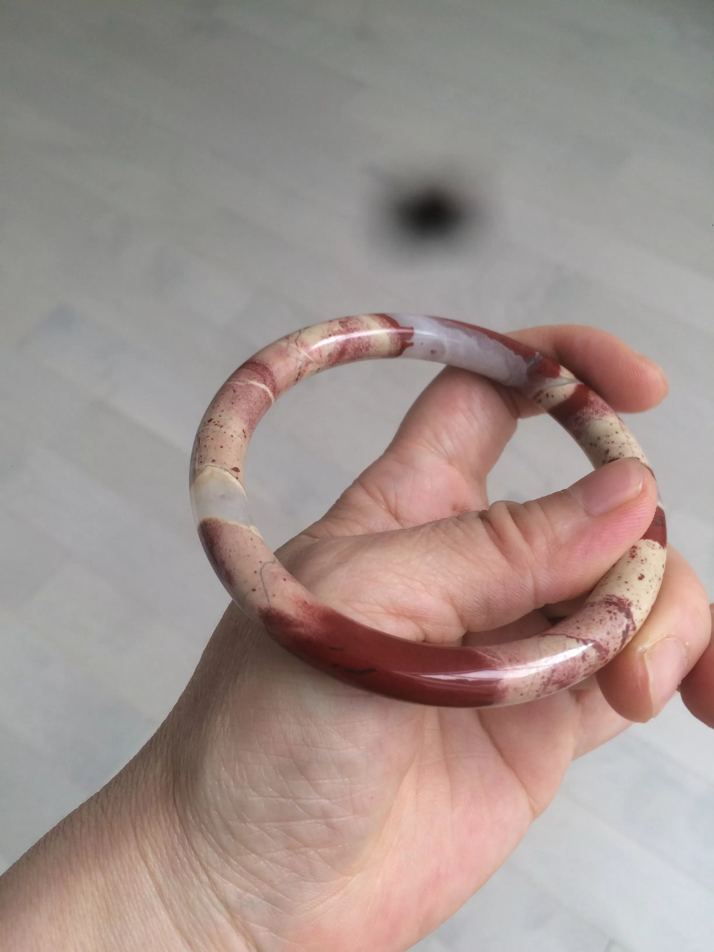 60.5mm 100% natural red/pink slim round cut red jasper stone bangle XY87