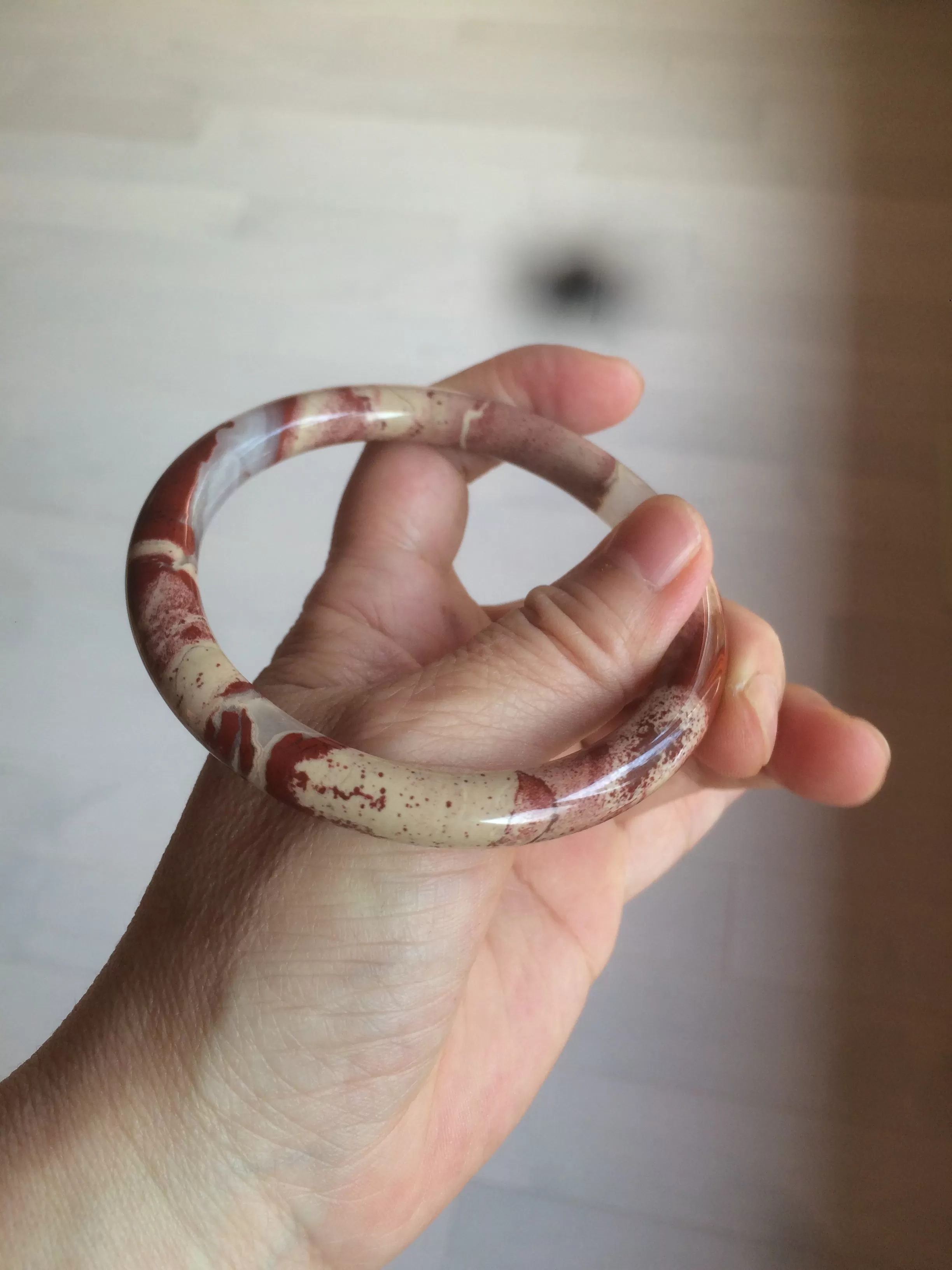 60.5mm 100% natural red/pink slim round cut red jasper stone bangle XY87