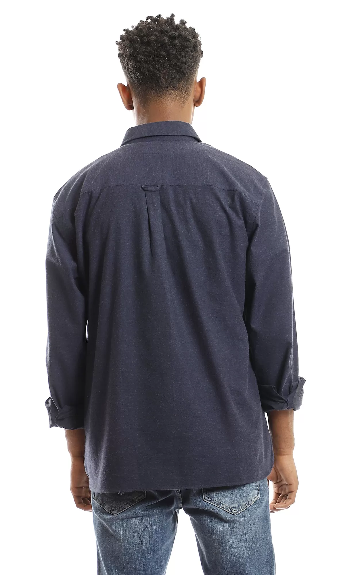 98182 Simple Full Buttoned Navy Blue Shirt