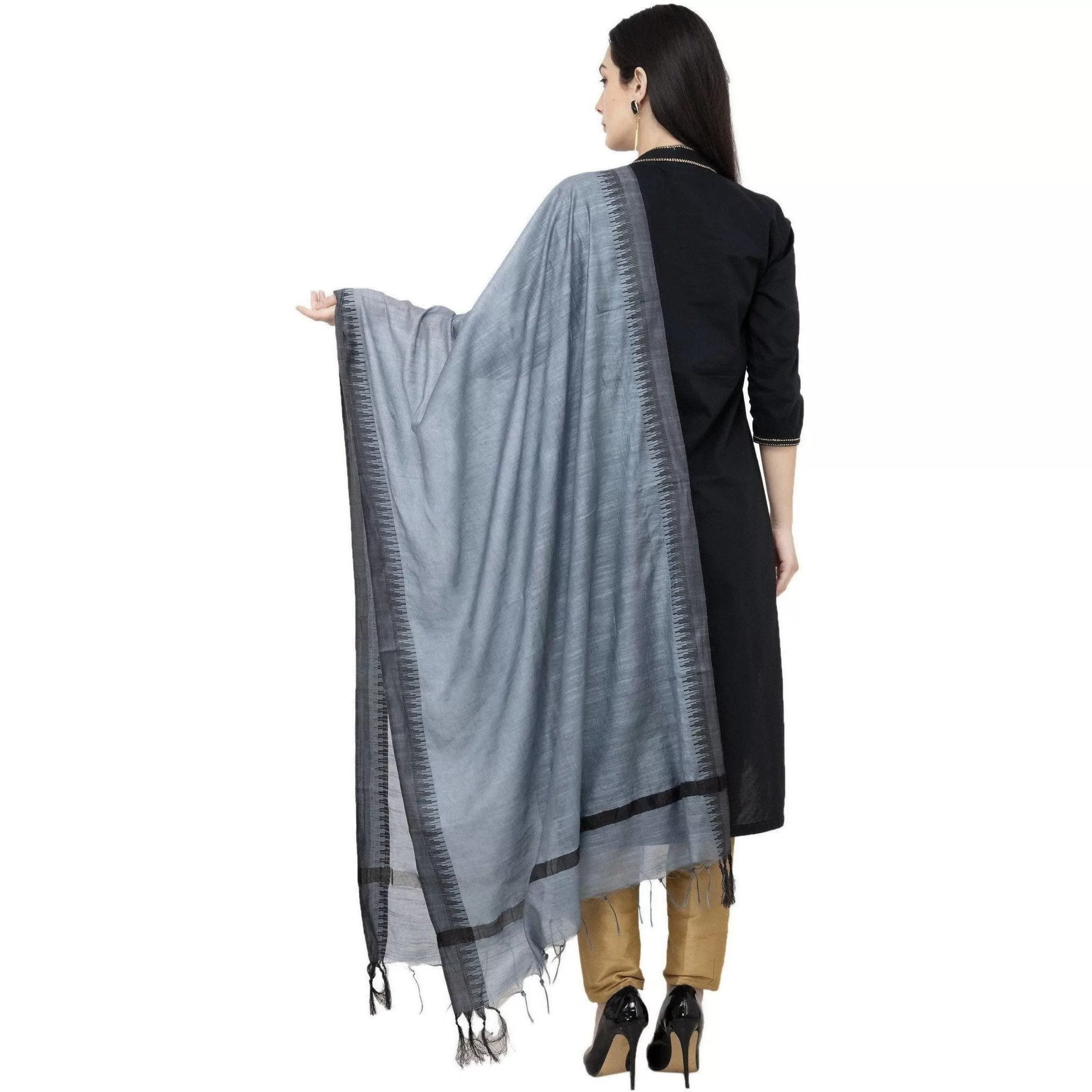 A R Silk Black Temple border Regular Dupatta Color Gray Dupatta or Chunni