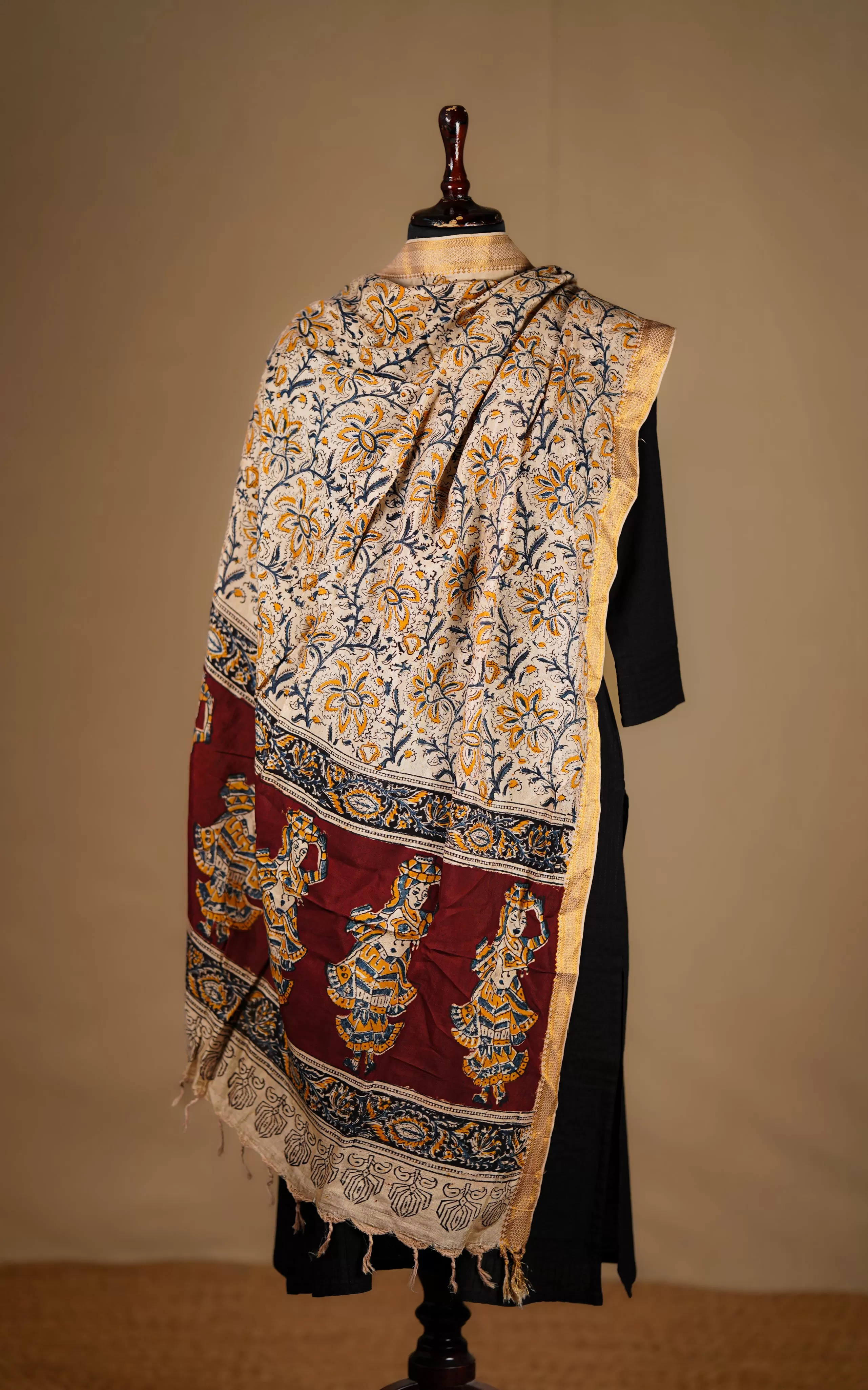 Art Silk Hand Blocked Kalamkari Dupatta 132IOS5