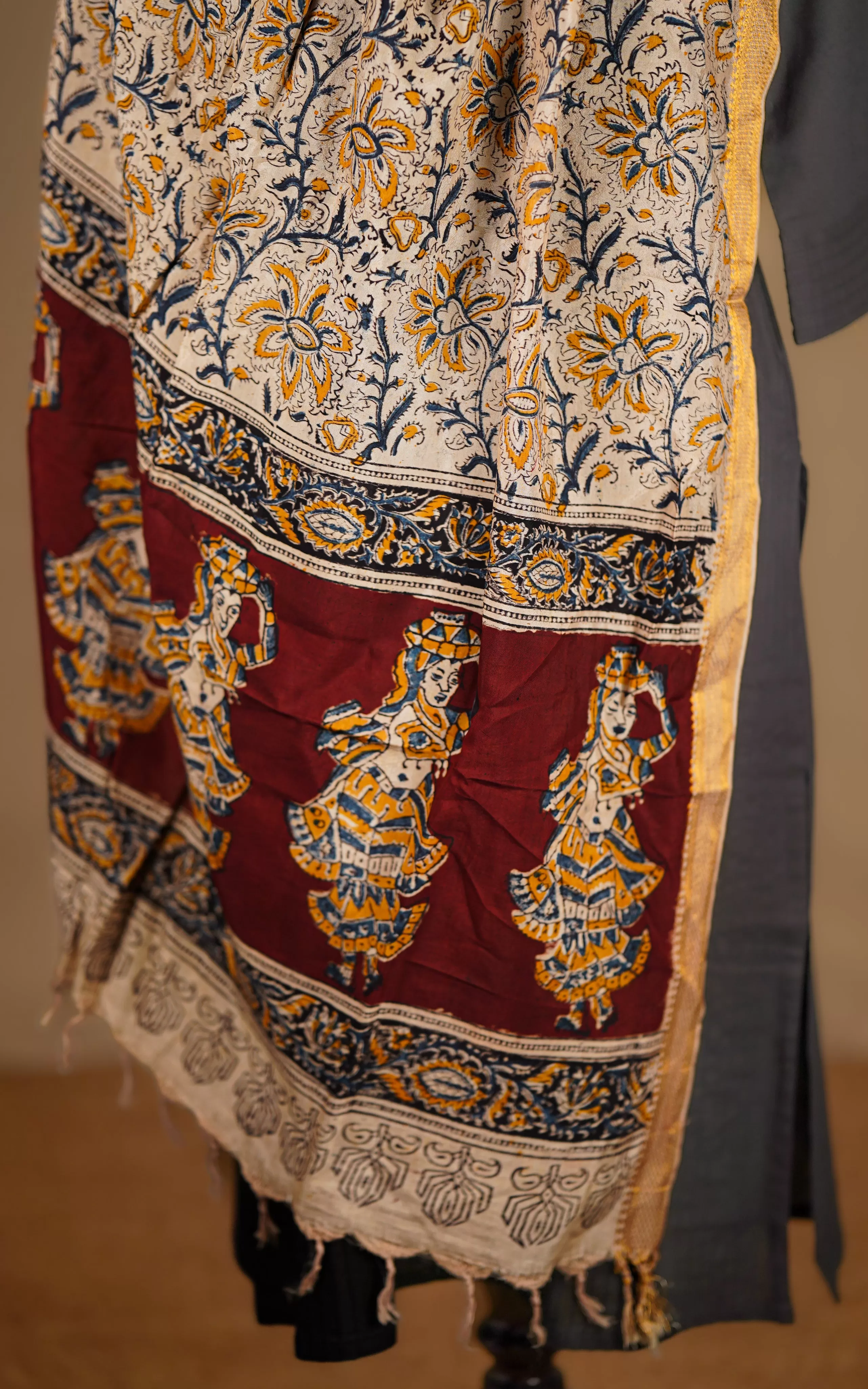 Art Silk Hand Blocked Kalamkari Dupatta 132IOS5