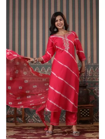 Bandanhi Rayon Kurta Pant with Dupatta Set of 3