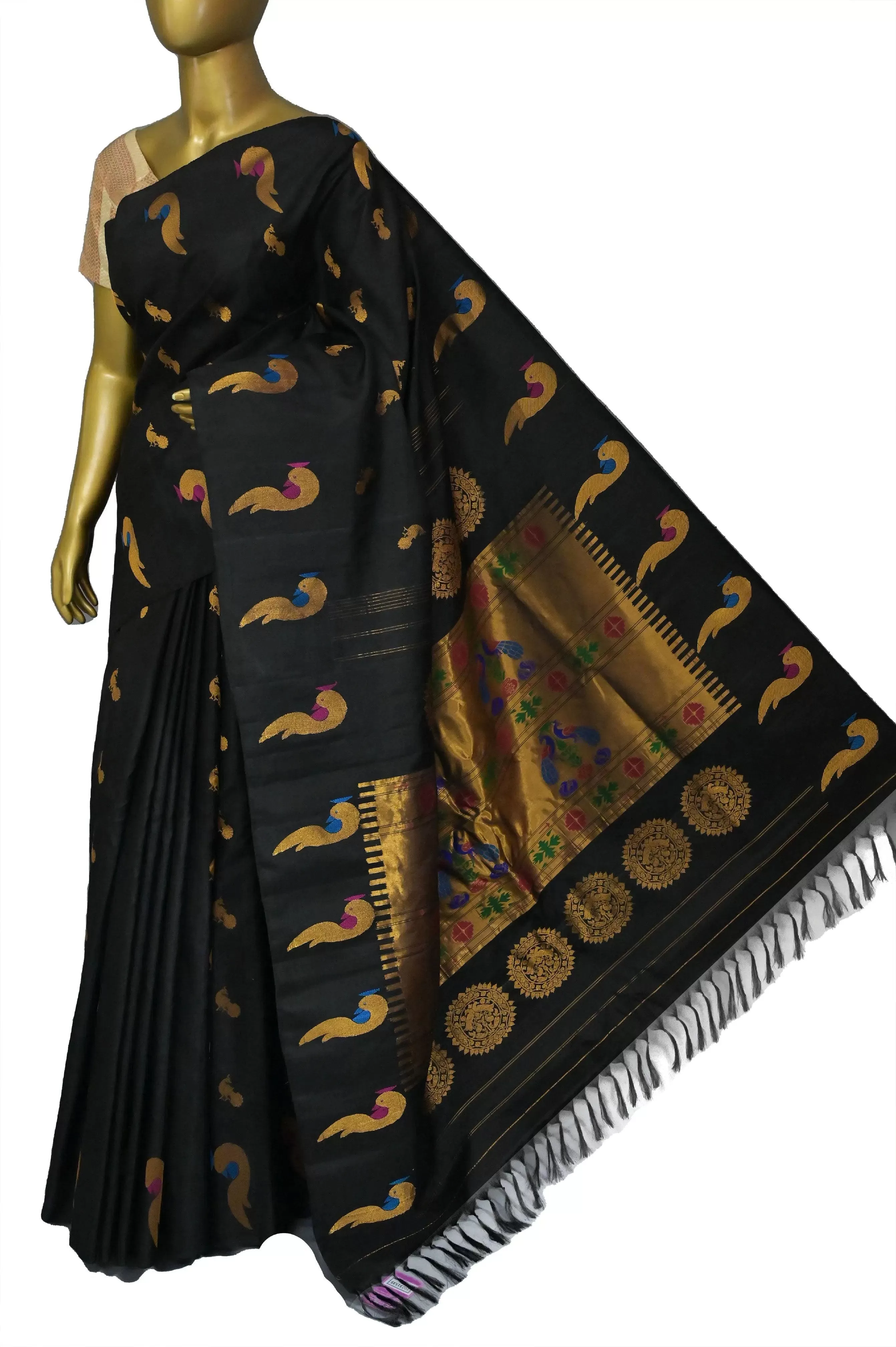 Black Color Gadwal Silk Saree with Paithani Design