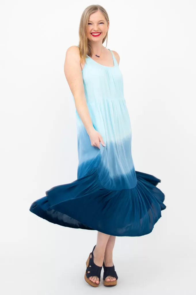 Boha Dress, Turquoise Dip-Dye