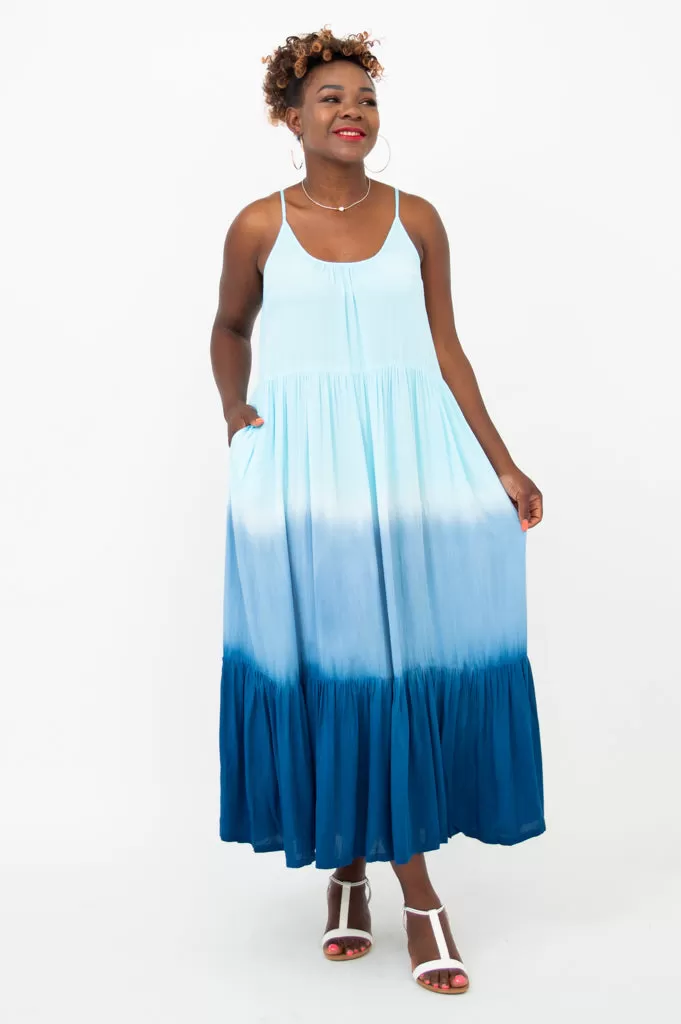 Boha Dress, Turquoise Dip-Dye