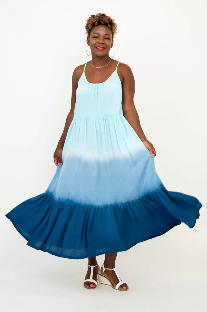 Boha Dress, Turquoise Dip-Dye