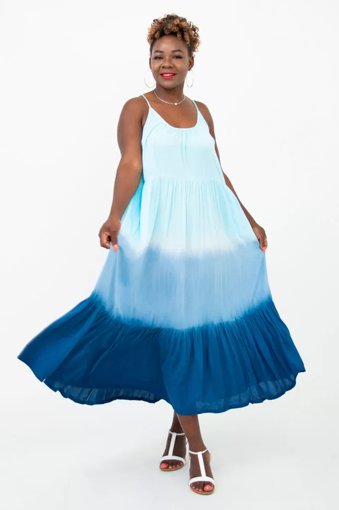 Boha Dress, Turquoise Dip-Dye