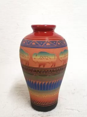 Buffalo Etched Red Clay Navajo Vase