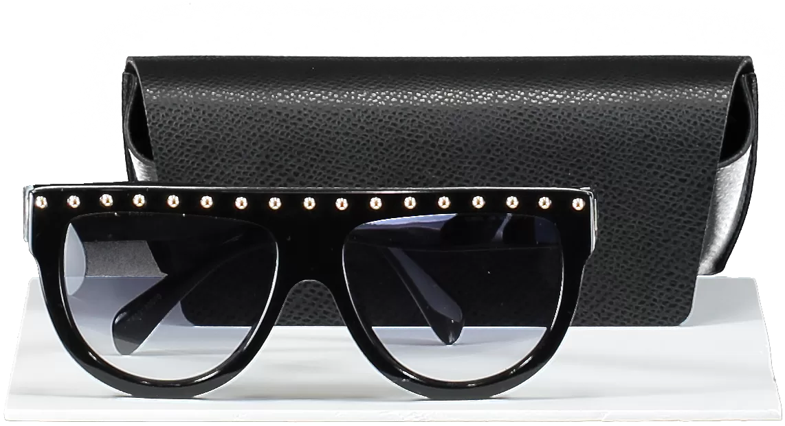 Celine Black Oversized Sunglasses With Gold Studs In Case