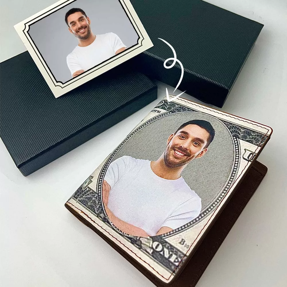 Custom Photo Bifold Wallet With Coin Pocket Us Dollars Personalized Men's Photo Wallet