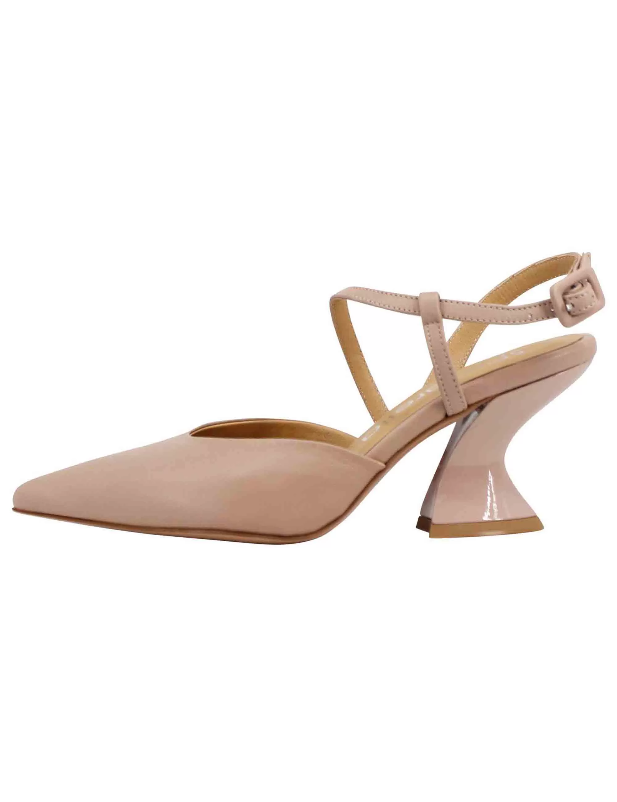 Decollete slingback donna in pelle cipria con tacco alto