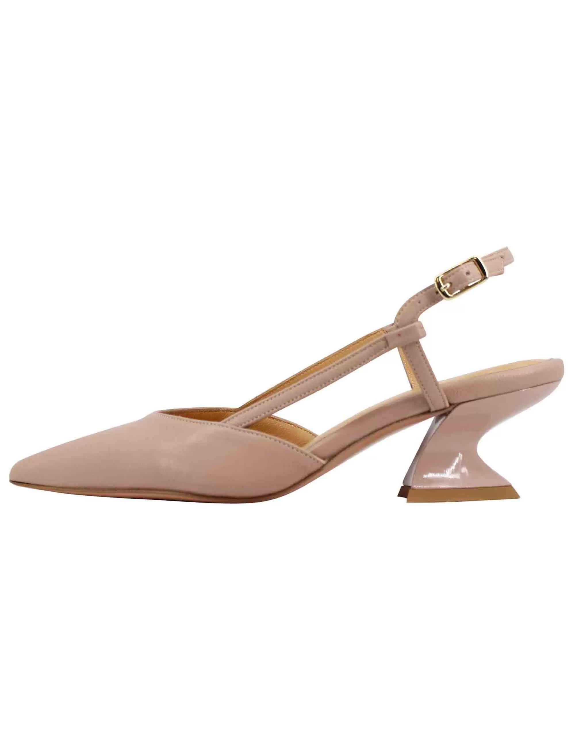 Decollete slingback donna in pelle cipria con tacco alto