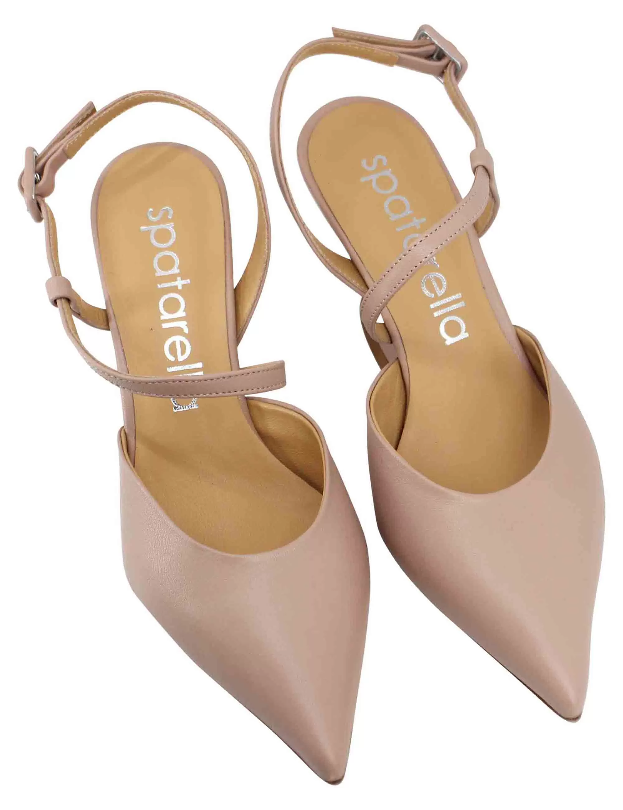 Decollete slingback donna in pelle cipria con tacco alto