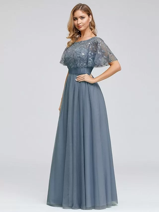 Elegant Maxi Dress with Short Sleeves in Various Colors