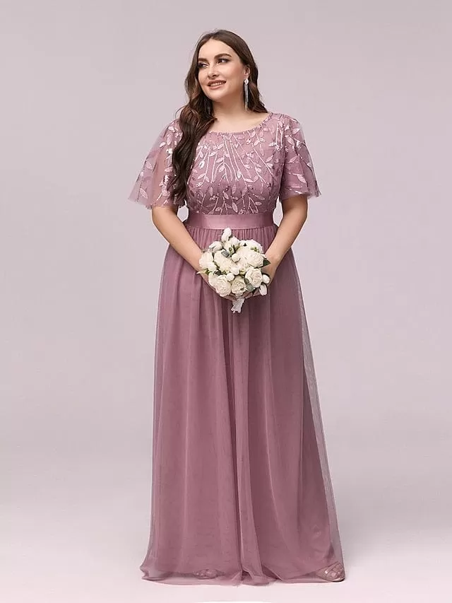 Elegant Maxi Dress with Short Sleeves in Various Colors