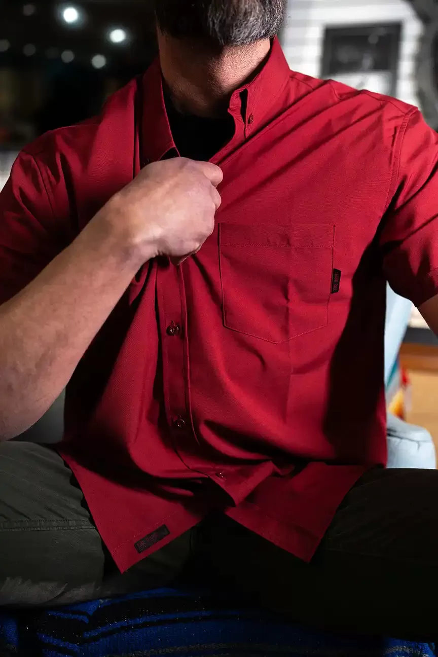 ESSENTIAL CRIMSON RED BUTTON UP