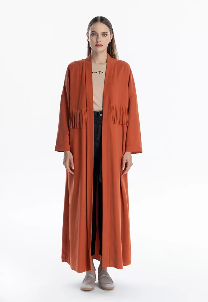 Fringed Middle Solid Maxi Open Abaya