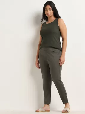 Gia Olive Solid High-Rise Slim Fit Cotton Blend Jeggings