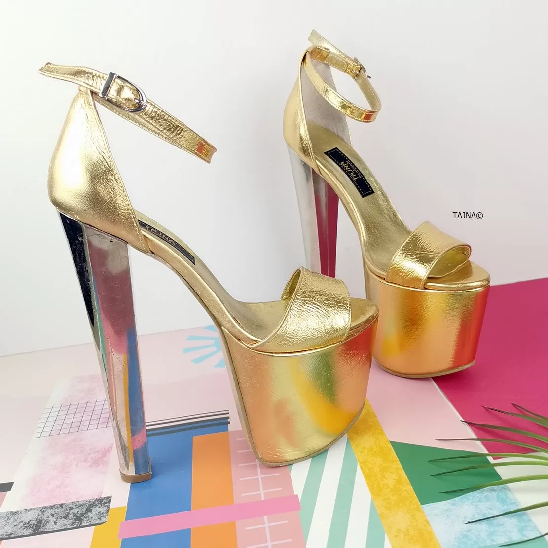 Gold Chunky Metallic Heel Sandals