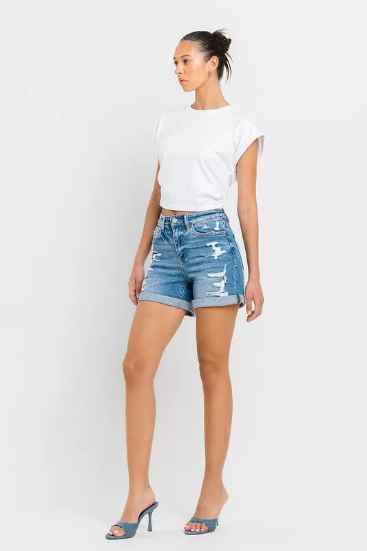 High Rise Double Cuff Shorts