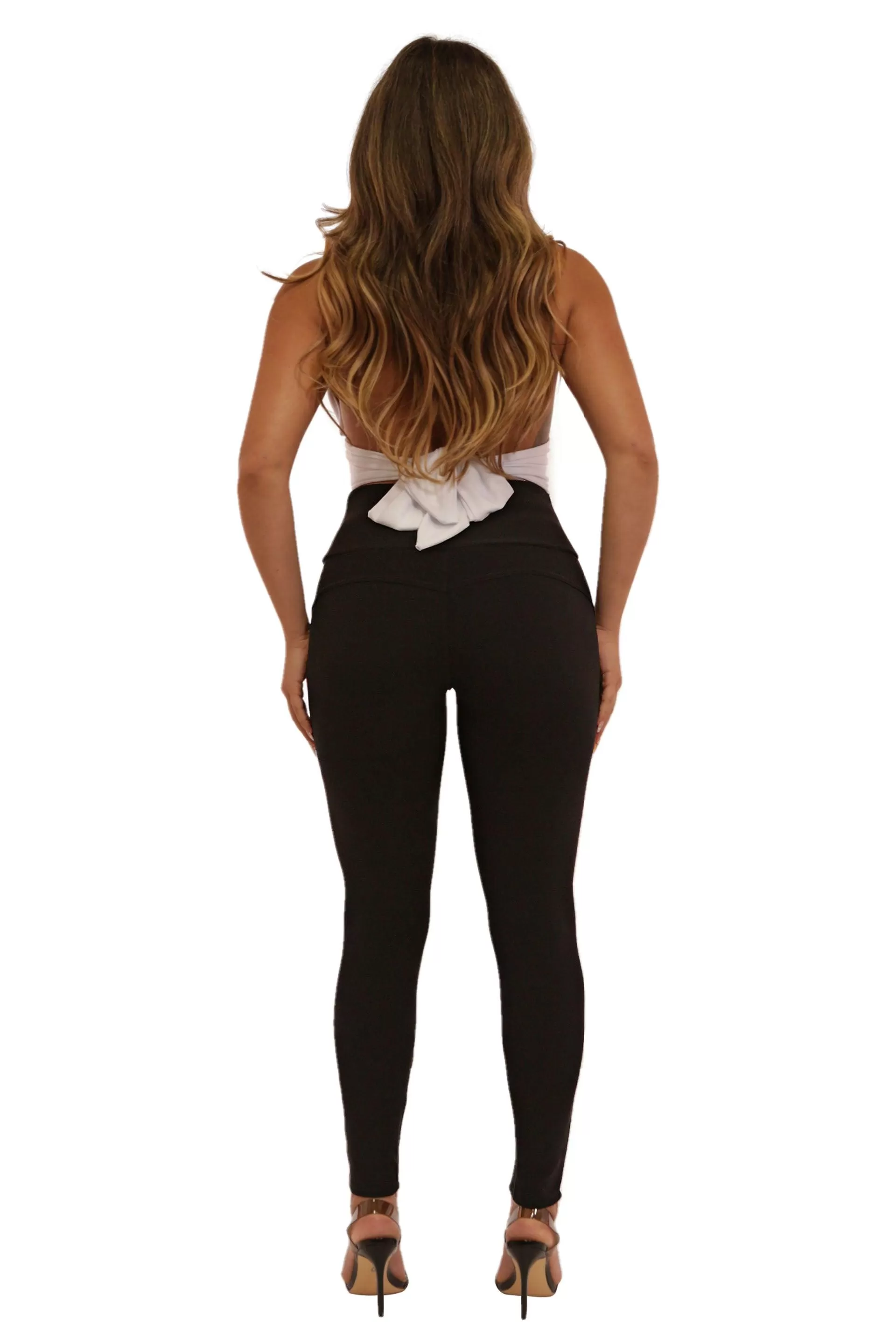 High Waist Treggings With Button-Fly Detail - Black