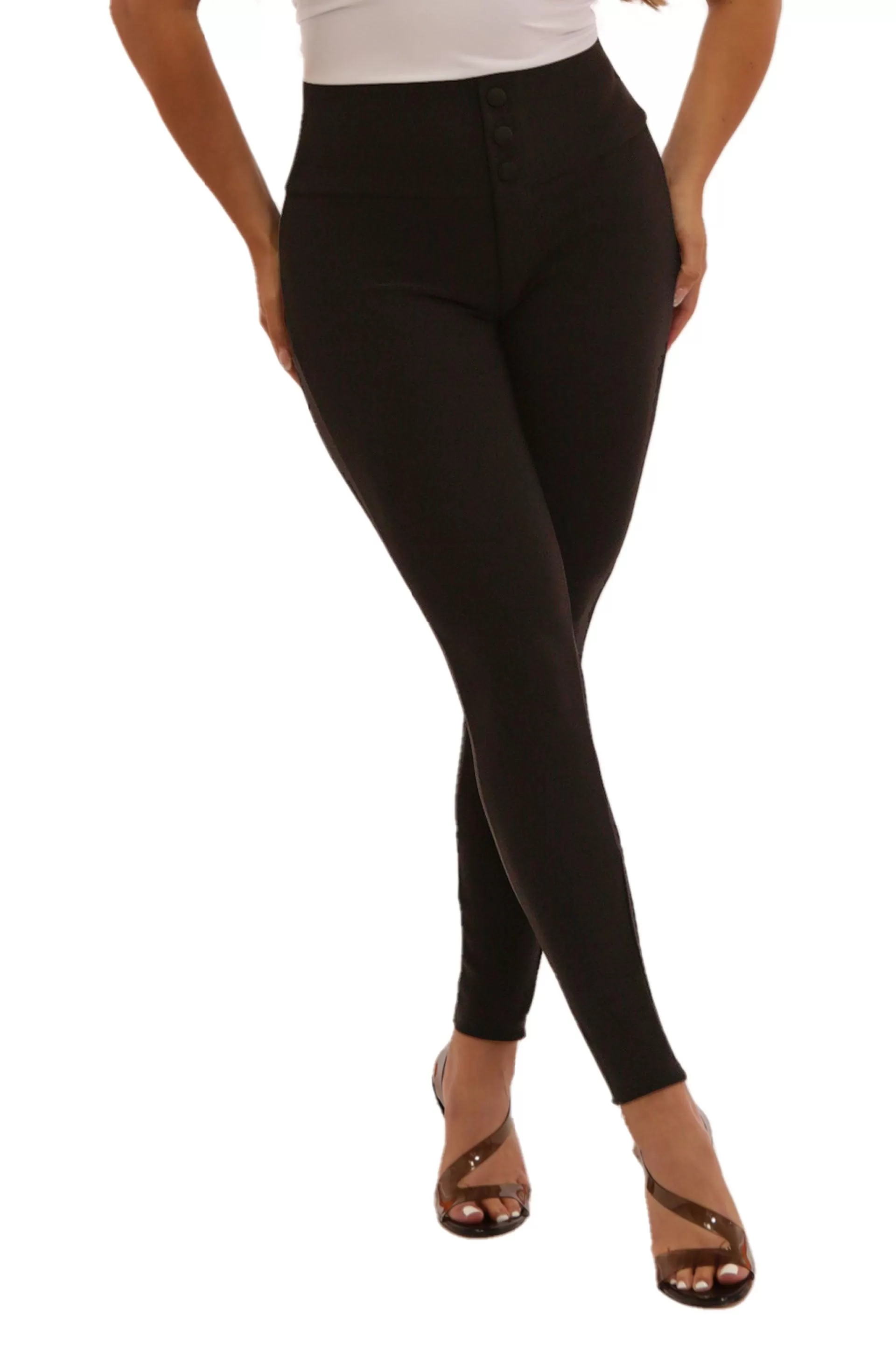 High Waist Treggings With Button-Fly Detail - Black