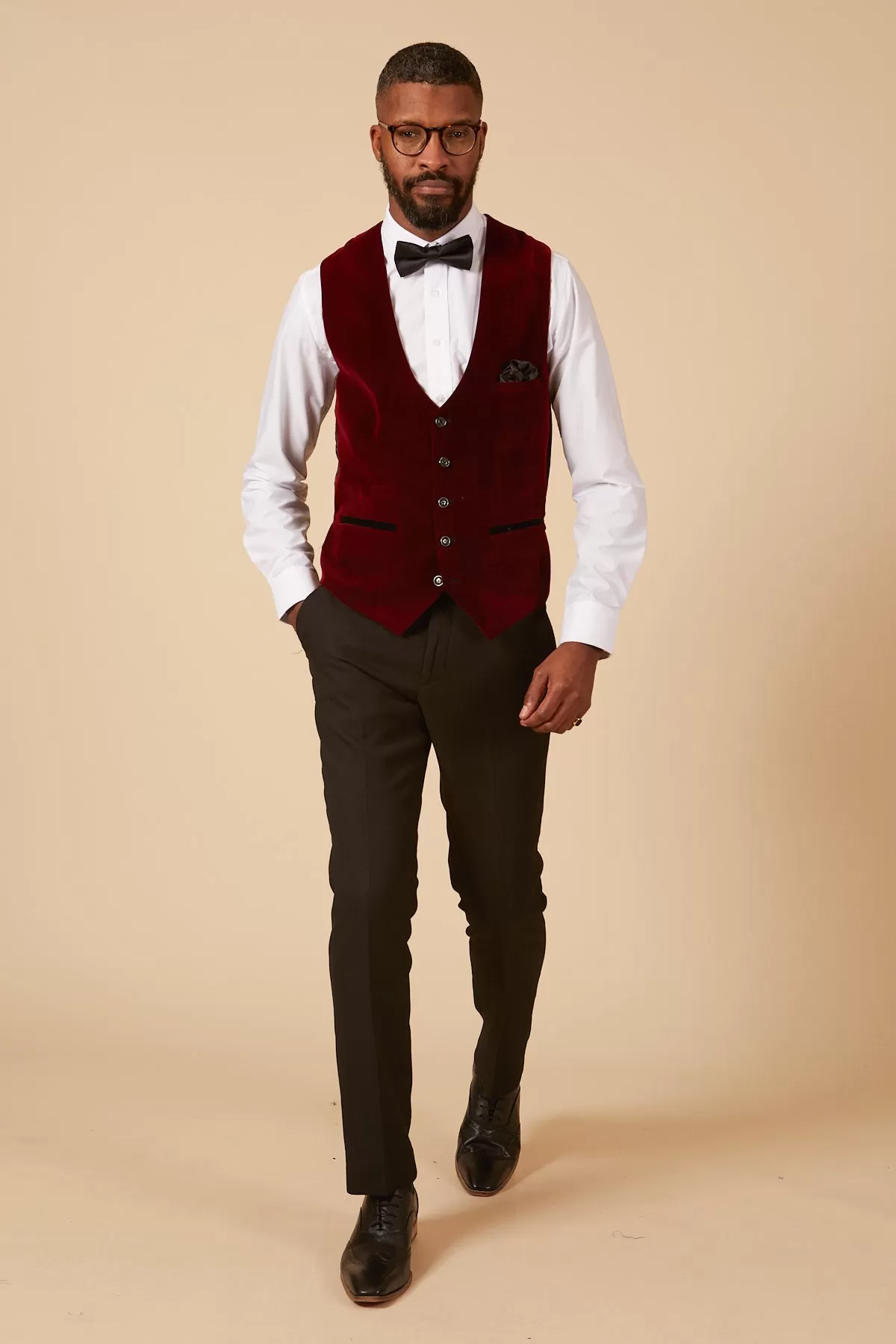 HUDSON - Wine Velvet Jacquard Waistcoat