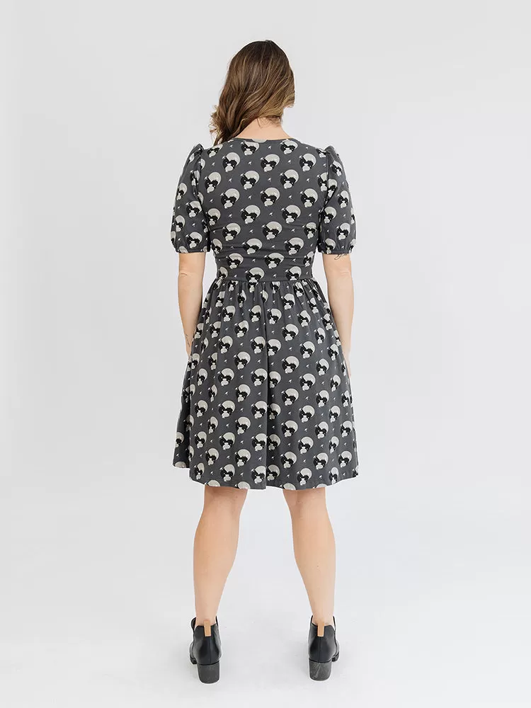 Inez Bubble Sleeve Dress - Vase Cluster Graphite