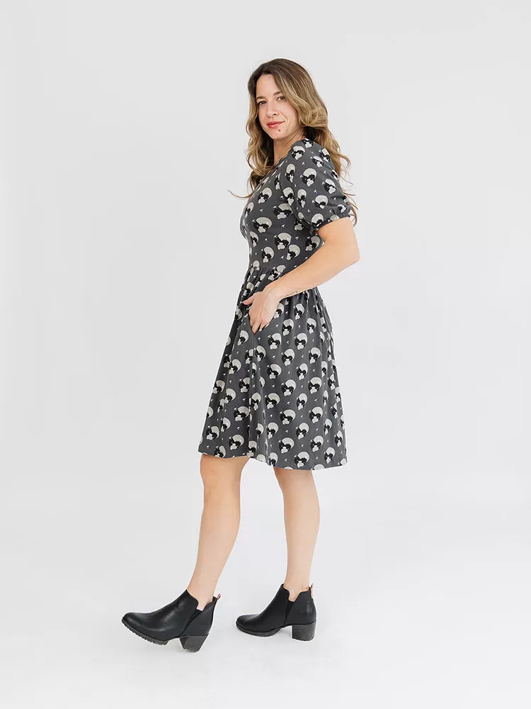 Inez Bubble Sleeve Dress - Vase Cluster Graphite