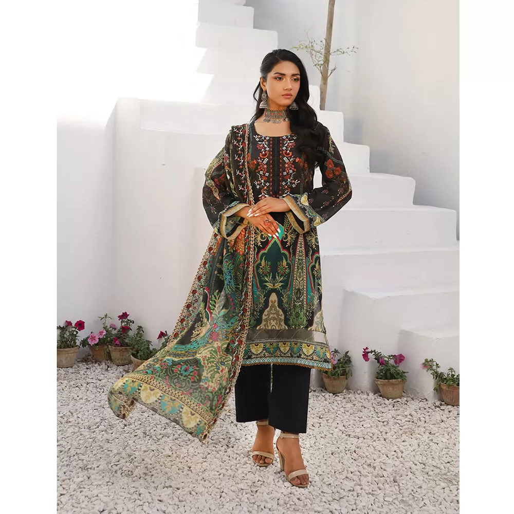 Janan Printed Lawn Embroidered  Suit 3Pcs with Cut Work Dupatta - 2