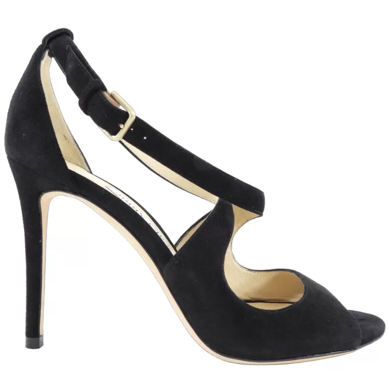 Jimmy Choo Emily Black Suede Strappy High Heel Sandals - 37