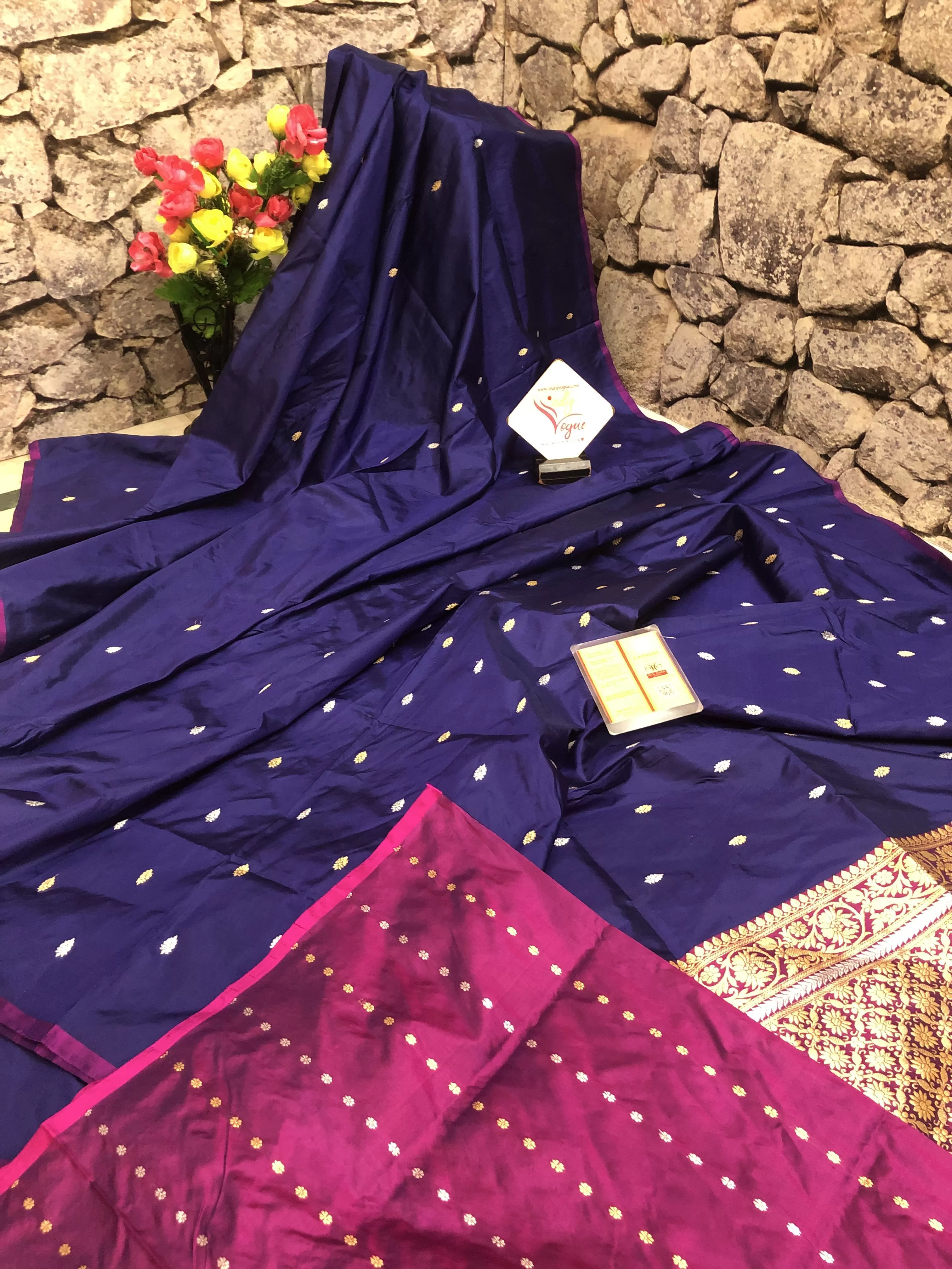 Navy Blue Color Pure Katan Banarasi Saree