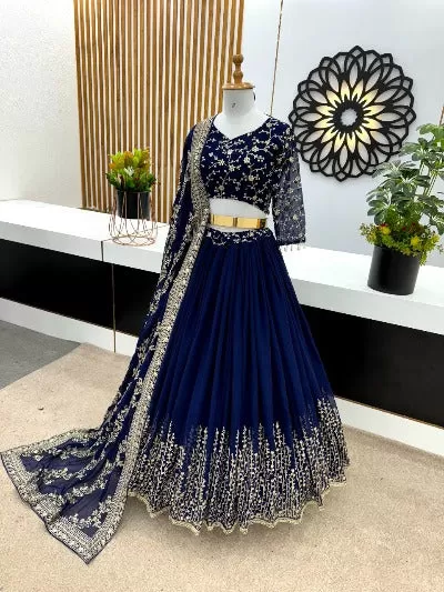 Navy Blue Georgette Bridal Stitched Readymade Lehenga Choli Set