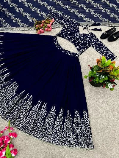 Navy Blue Georgette Bridal Stitched Readymade Lehenga Choli Set