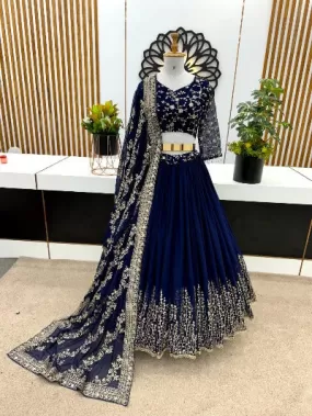 Navy Blue Georgette Bridal Stitched Readymade Lehenga Choli Set