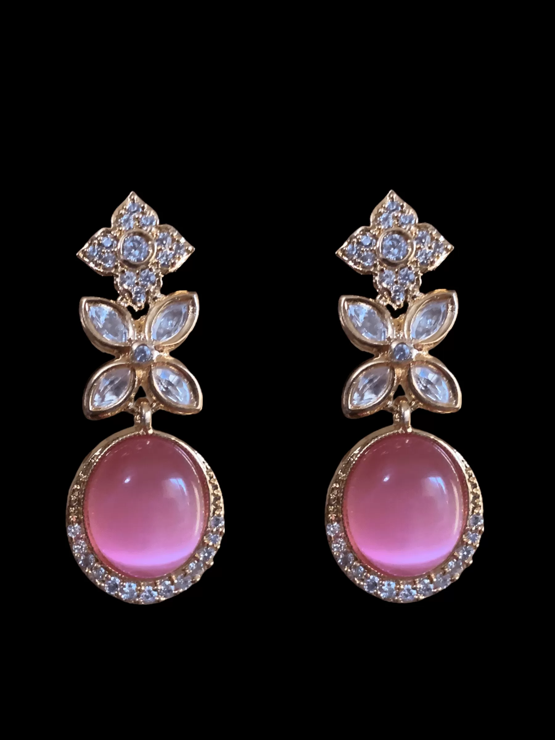 NS347 Gold plated high quality cz polki necklace with earrings - pink   ( READY TO SHIP)