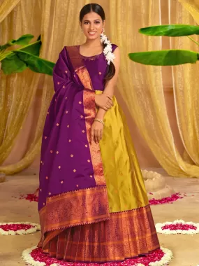 Odette Mustard  Banarasi  Woven Stitched Gown  for Women