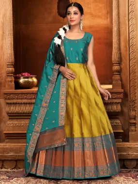 Odette Mustard  Banarasi  Woven Stitched Gown  for Women