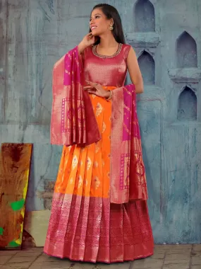 Odette Orange Banarasi Silk Woven Stitched Gown  for Women