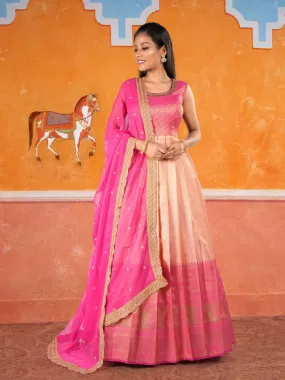 Odette Pink Banarasi Silk Woven Stitched Gown  for Women