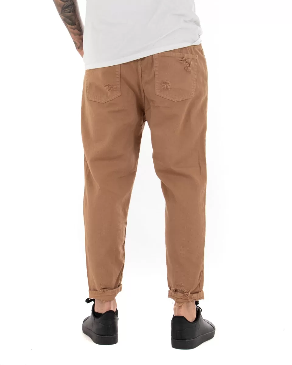 Pantaloni Jeans Uomo Regular Fit Camel Pantalaccio Bull Con Rotture Casual GIOSAL-P4097A